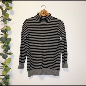 Sahalie Black and Grey striped turtleneck
